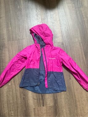 Columbia Girls' Hot Pink and Navy Hooded Rain Jacket